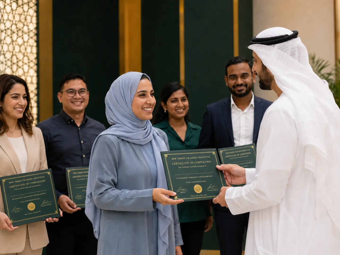 Learner receiving a professional training certificate