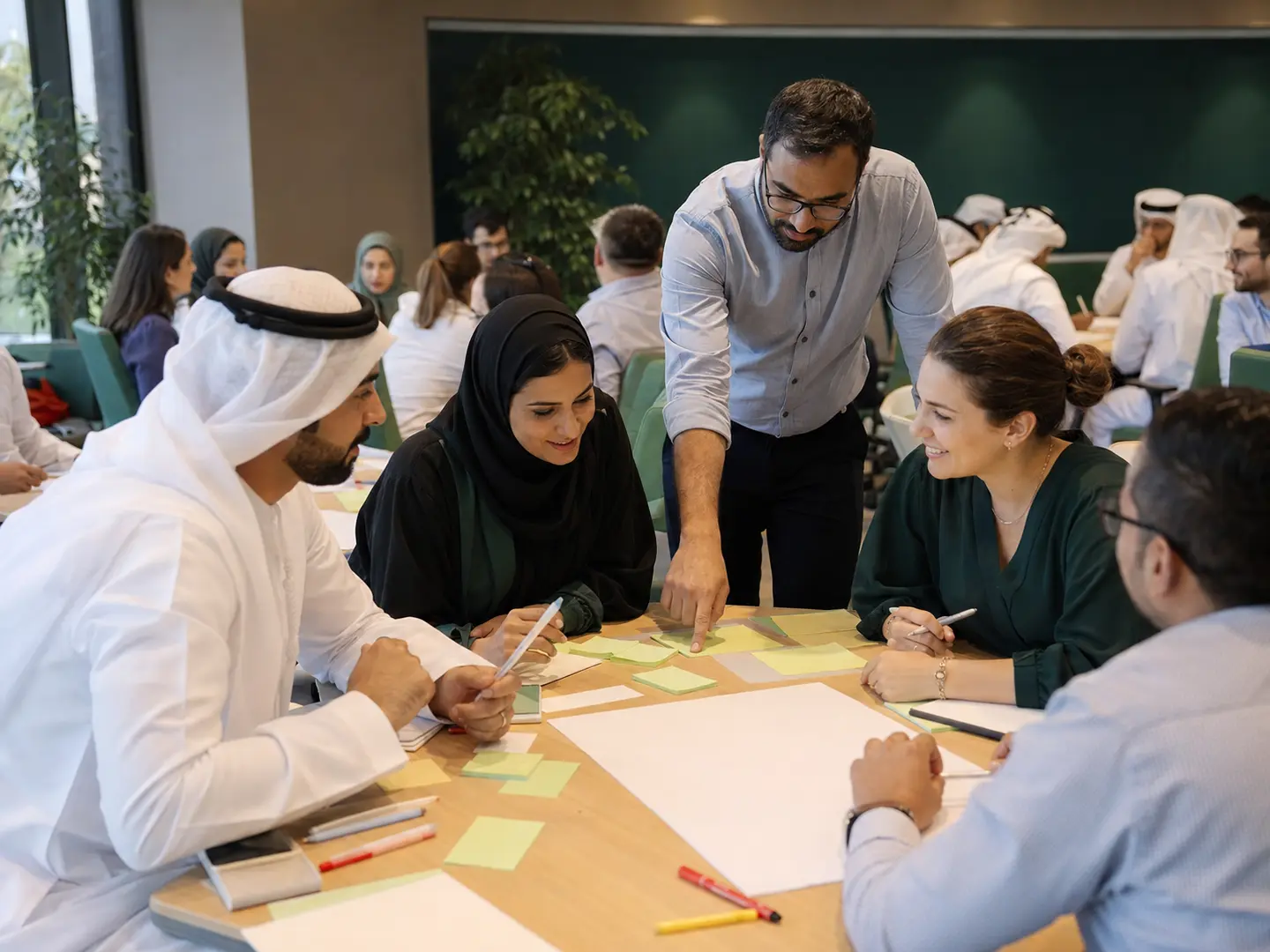Participants collaborating in a group workshop